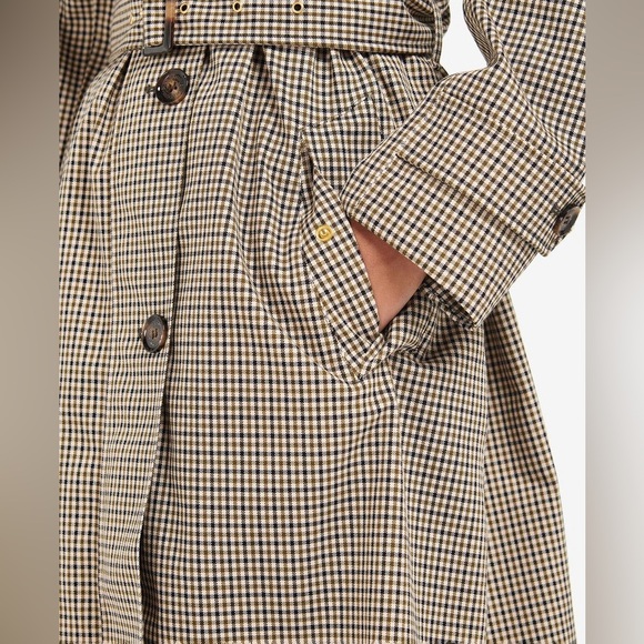 BARBOUR Somerland Belted Checked Cotton-blend Trench Coat Size 10 New - Picture 6 of 16